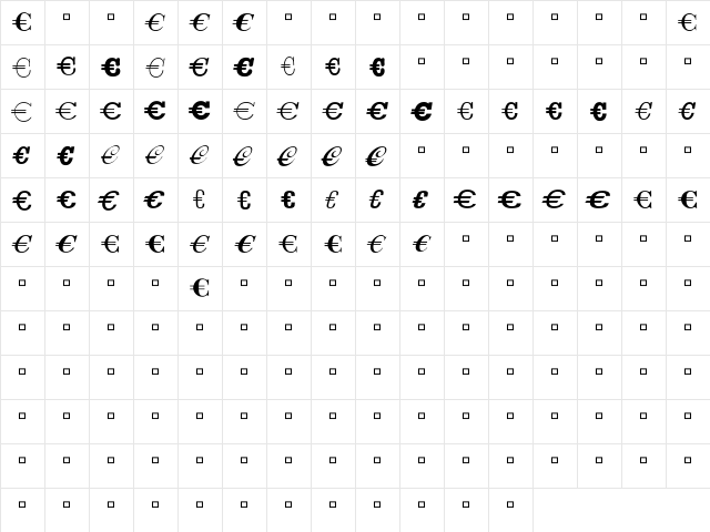 EuroC Regular  glyph index