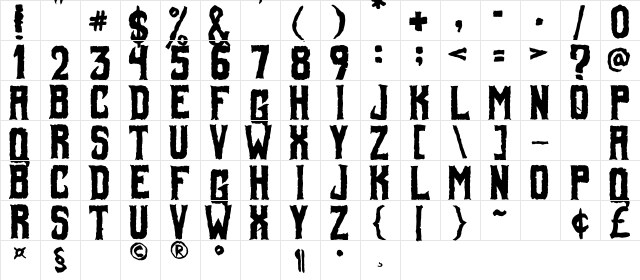 Foul Fiend Regular  glyph index