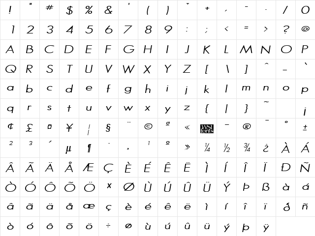 HalibutCondensed Italic  glyph index