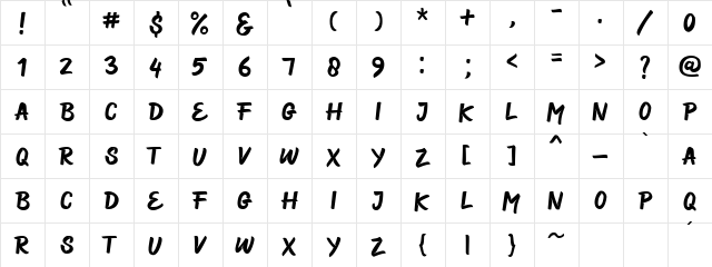 Brushill Regular  glyph index