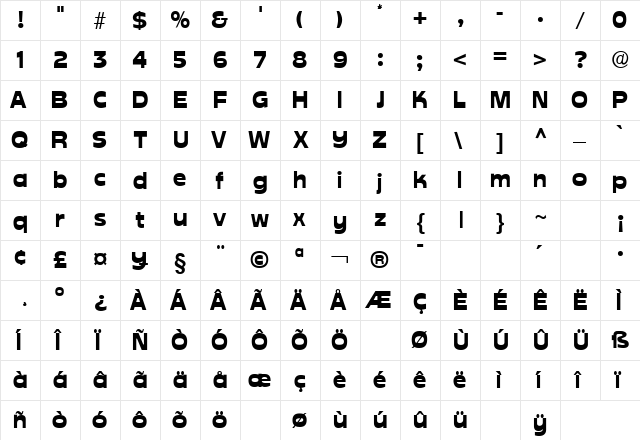 Cuckoo Regular  glyph index