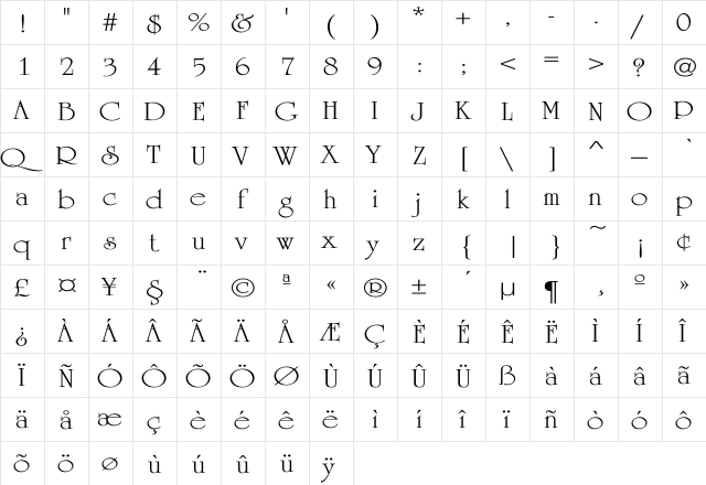 University Wd Regular  glyph index