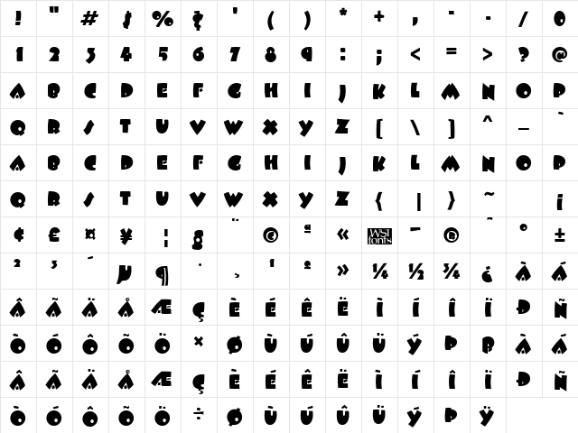 Beetlejuice Regular  glyph index