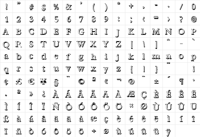 AndrewBeckerShadow Regular  glyph index