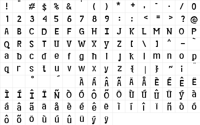 Minikin Medium  glyph index