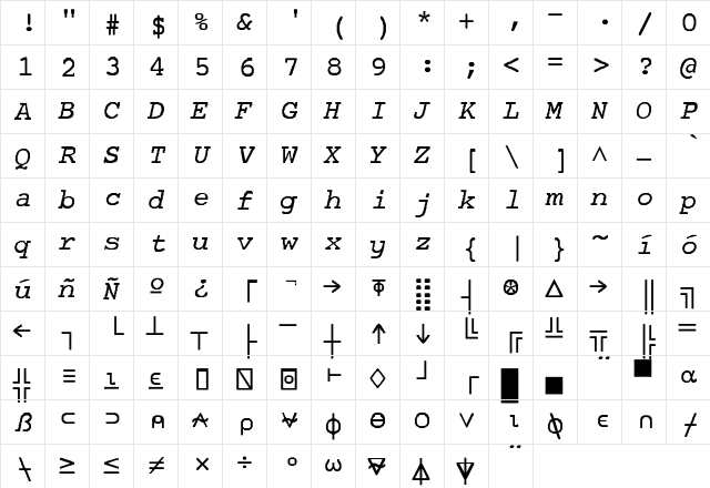 APL-Normal Regular  glyph index