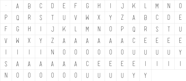 Alpha Light Regular  glyph index