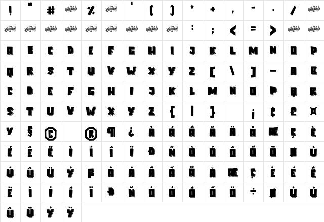 Elcatraz Shadow Regular  glyph index