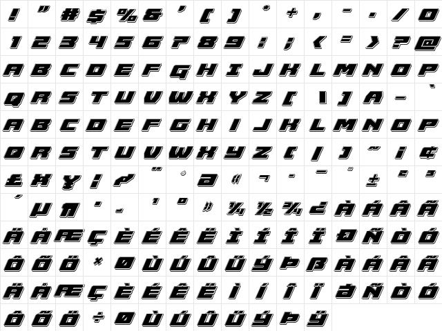 Cruiser Fortress Punch Italic Italic  glyph index