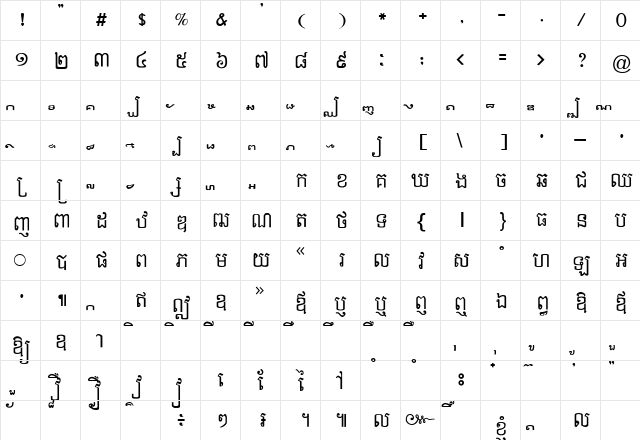 Kh-SrokKhleang Regular  glyph index