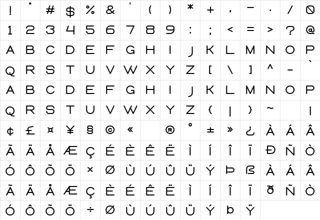 Queental Bold  glyph index