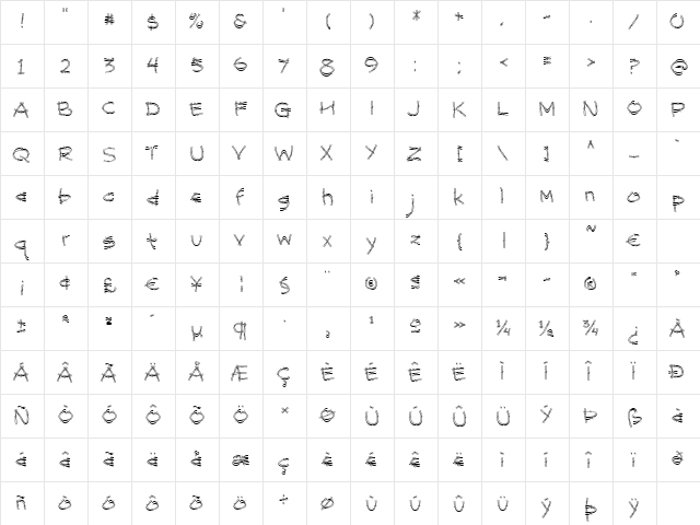 Stingwire BT Regular  glyph index