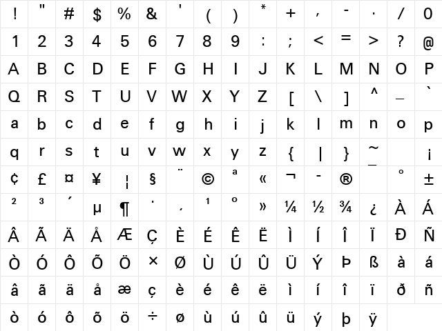 Utah MT Regular  glyph index