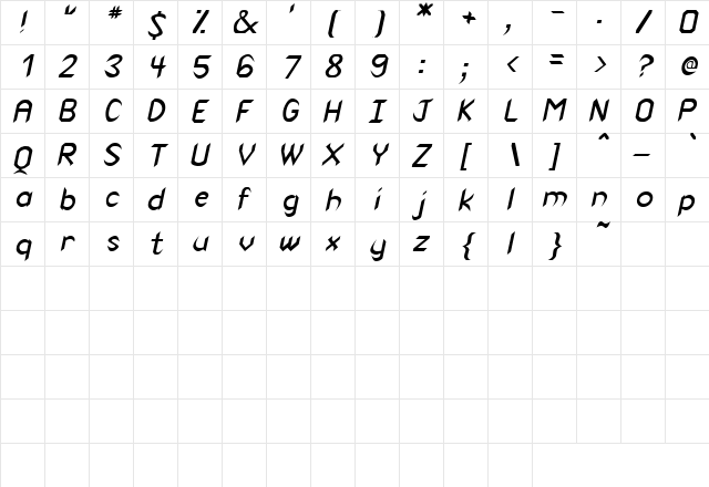 Venom Oblique  glyph index