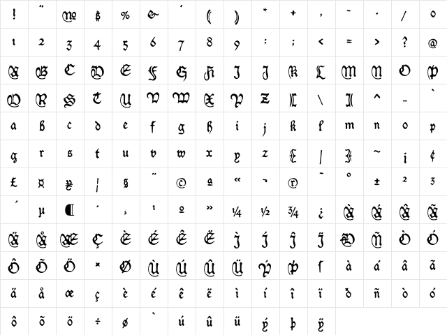 Caxton Script  glyph index