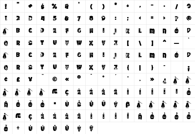 Halloween Party Regular  glyph index