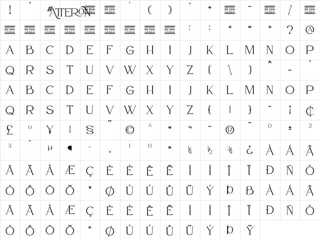 Atteron Personal Use Regular  glyph index