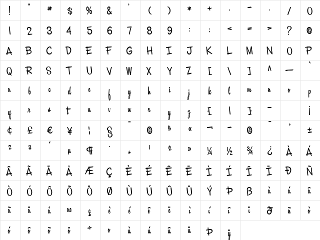 Mister Television Regular  glyph index