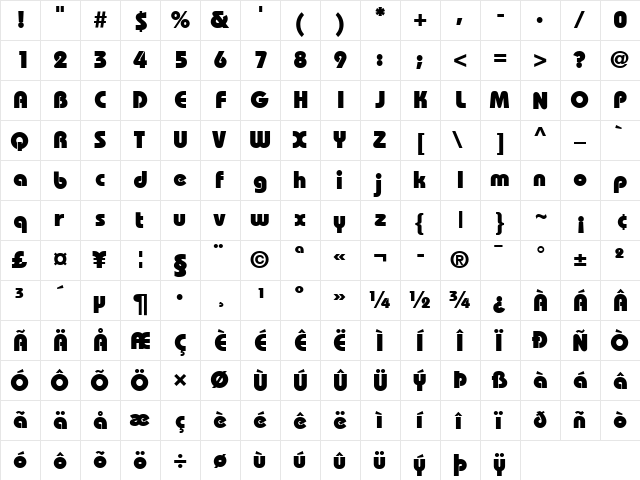 Bauhaus LT Heavy Regular  glyph index