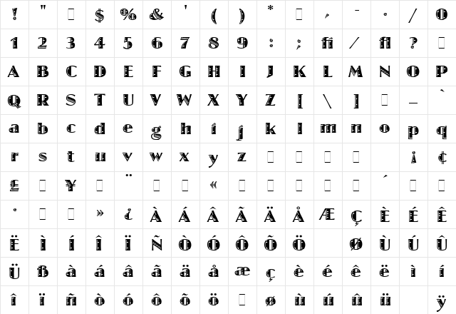 Jazz LET Plain  glyph index