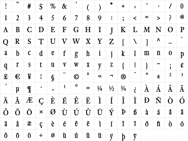 CybapeeBlack Regular  glyph index