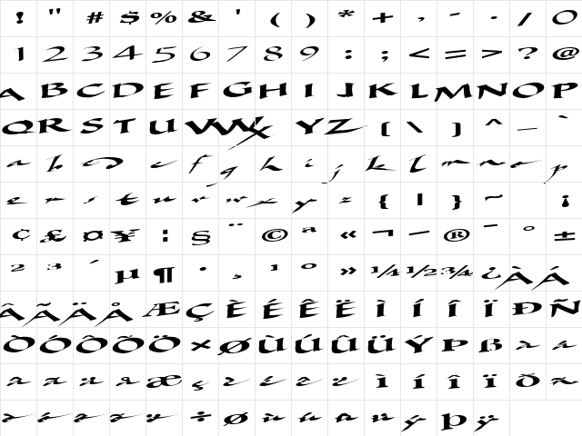 AncientMariner19 Regular  glyph index