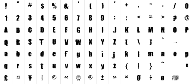 Brocaine Decade Regular  glyph index
