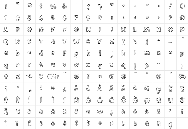 Knobcheese Outline Regular  glyph index