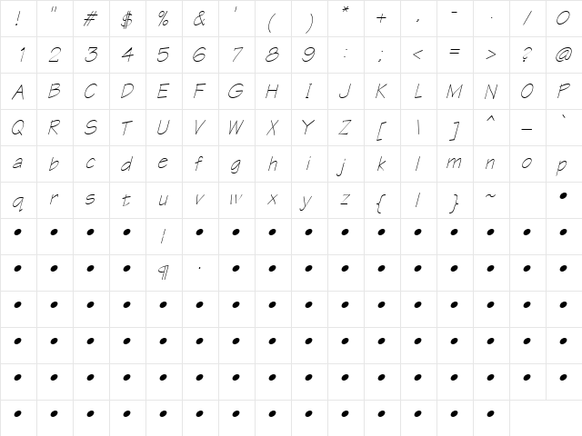 QTTechtone Italic  glyph index