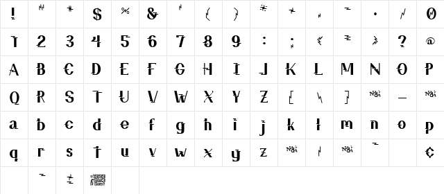 ZZZ Top Regular  glyph index