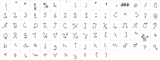 Bizzy Bee Regular  glyph index