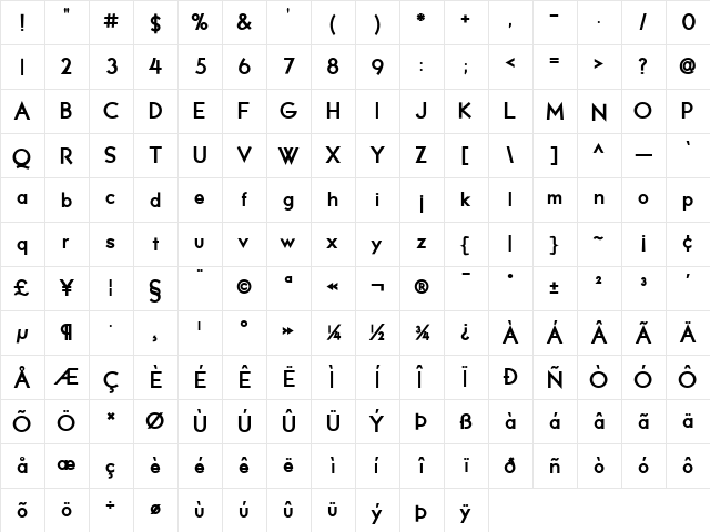 LionelTextDiesel Regular  glyph index