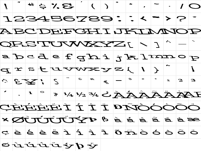 CelticBreezeLight80 Regular  glyph index