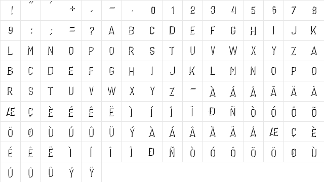 GERONIMO DARK Regular  glyph index