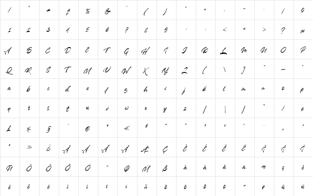 Badass Moon Regular  glyph index