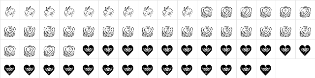 Cutey Cupids Regular  glyph index