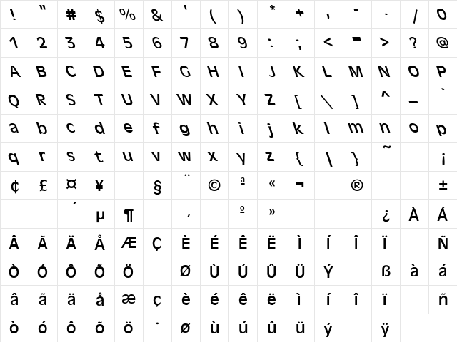 Antique-Olive Lefty Regular  glyph index