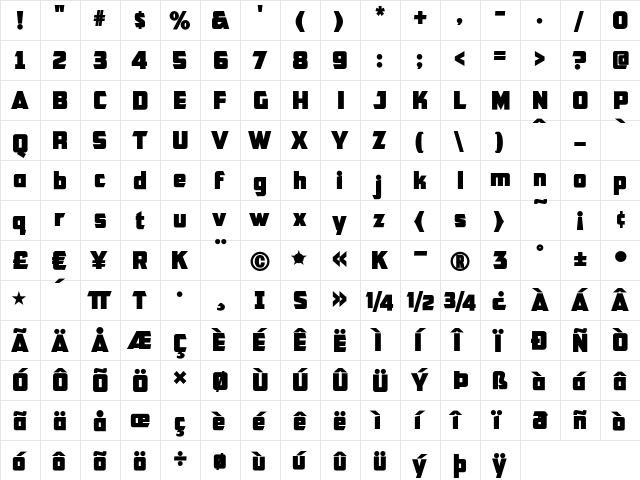 CFB1 American Patriot SOLID 2 Italic  glyph index