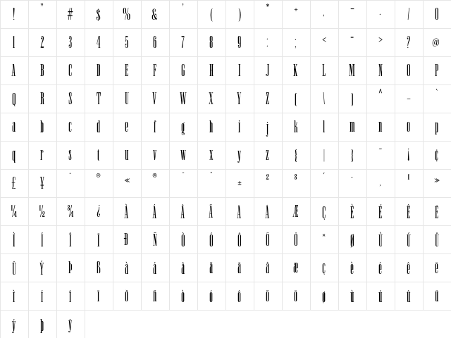 Newston Normal  glyph index