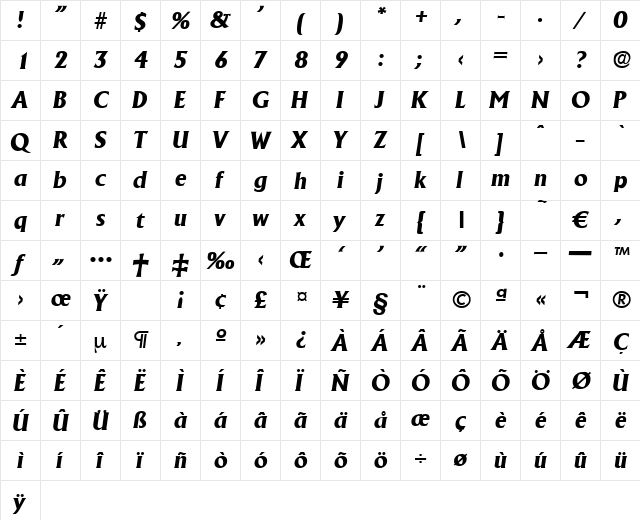 Adelon-BoldIta Regular  glyph index