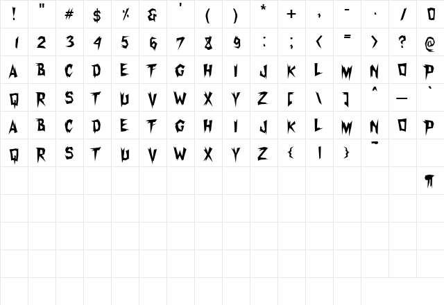 XerkerFW Regular  glyph index