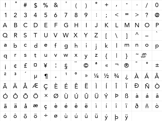 Expo SSi Regular  glyph index