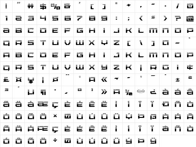 Laser Wolf Halftone Regular  glyph index