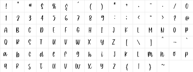 Adora Chalie Regular  glyph index
