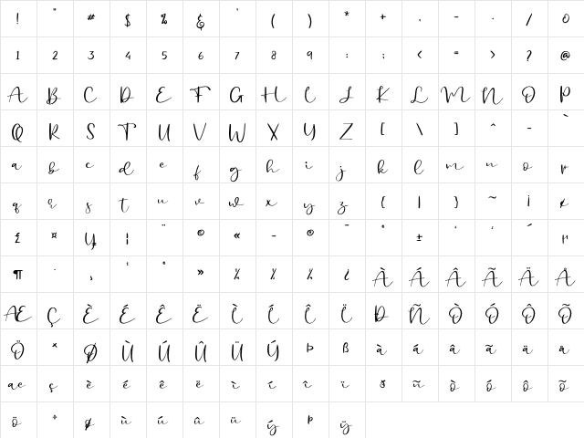 Billystory - Personal Use Regular  glyph index
