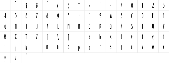 Binner Gothic  glyph index