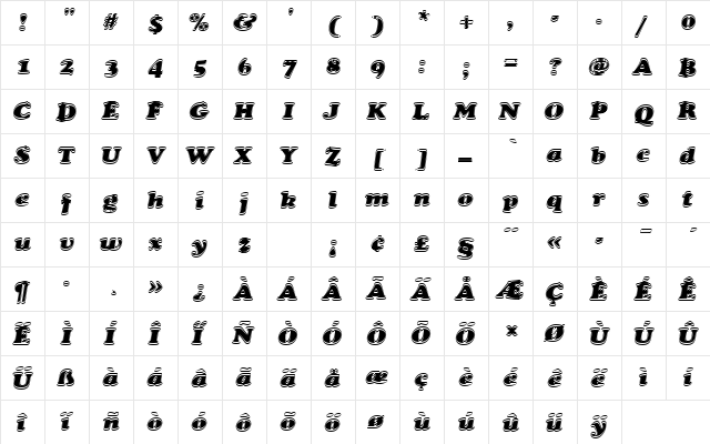 CooperBlaDBolItaIn1 Regular  glyph index