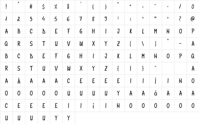 AnnaBee Demo Regular  glyph index