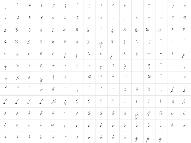Beer Dip Regular  glyph index