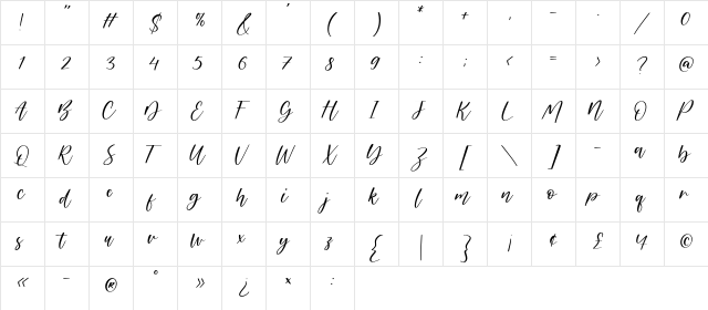 Miracle Justice Regular  glyph index